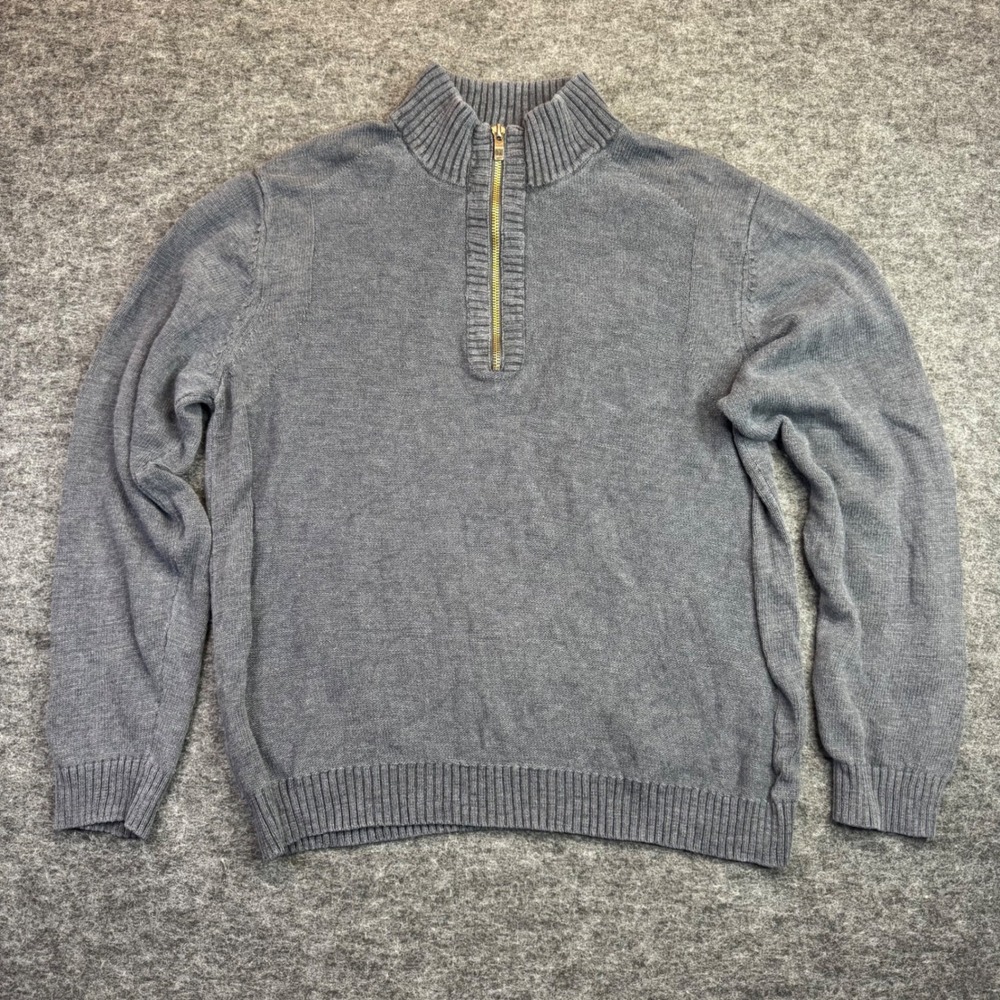 DKNY Quarter Zip Sweater Mens Medium Gray Mock Neck Pullover Cotton Knit